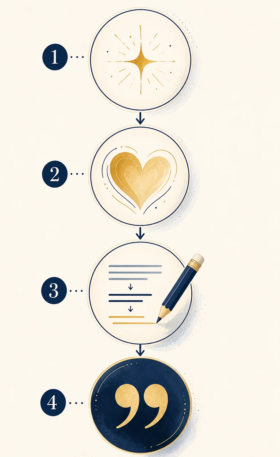 Processo visual de quatro etapas para criar uma frase