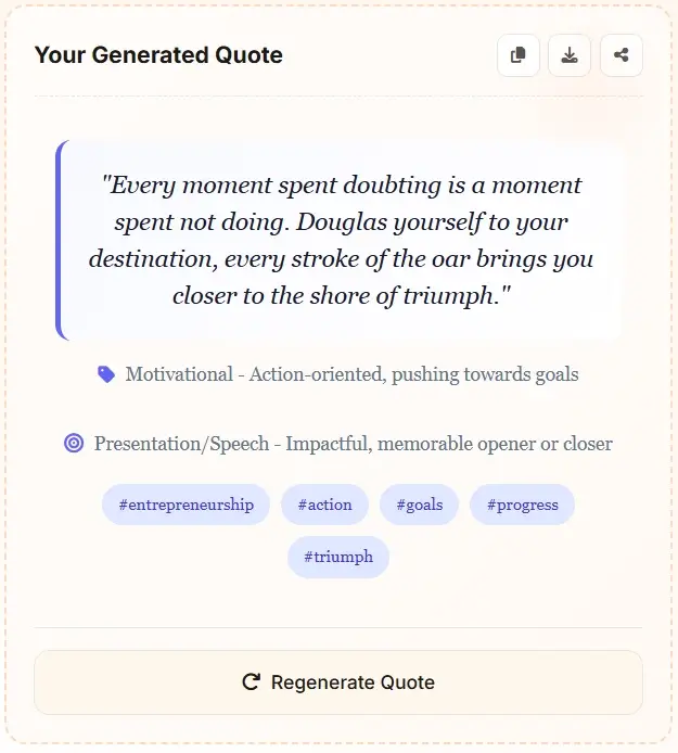 AI quote generator motivational example - Action-oriented quote about success and determination